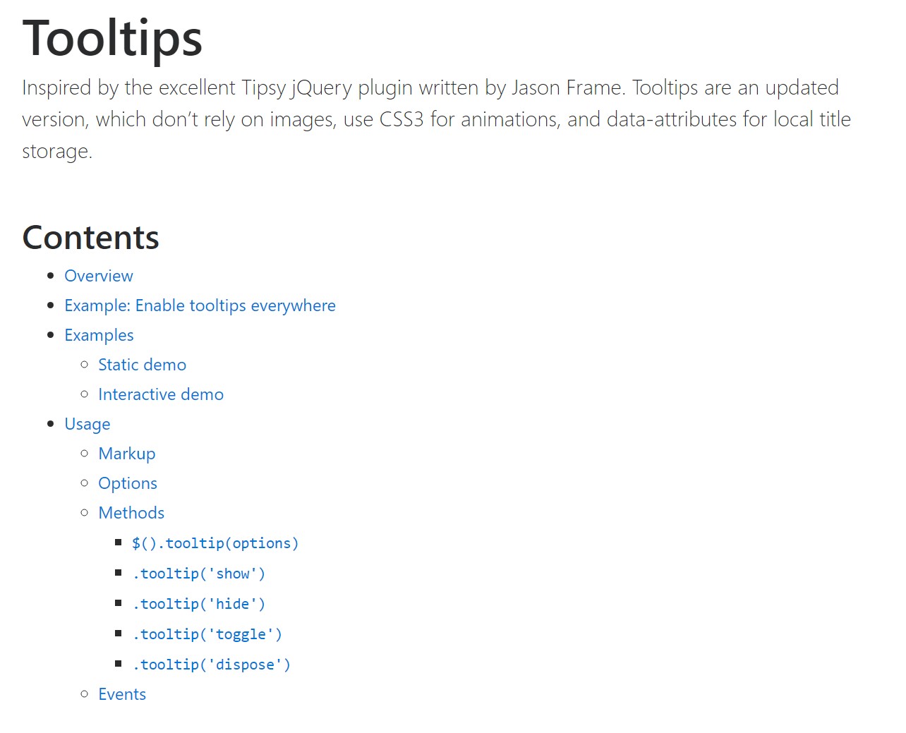 Bootstrap Tooltips  main documentation