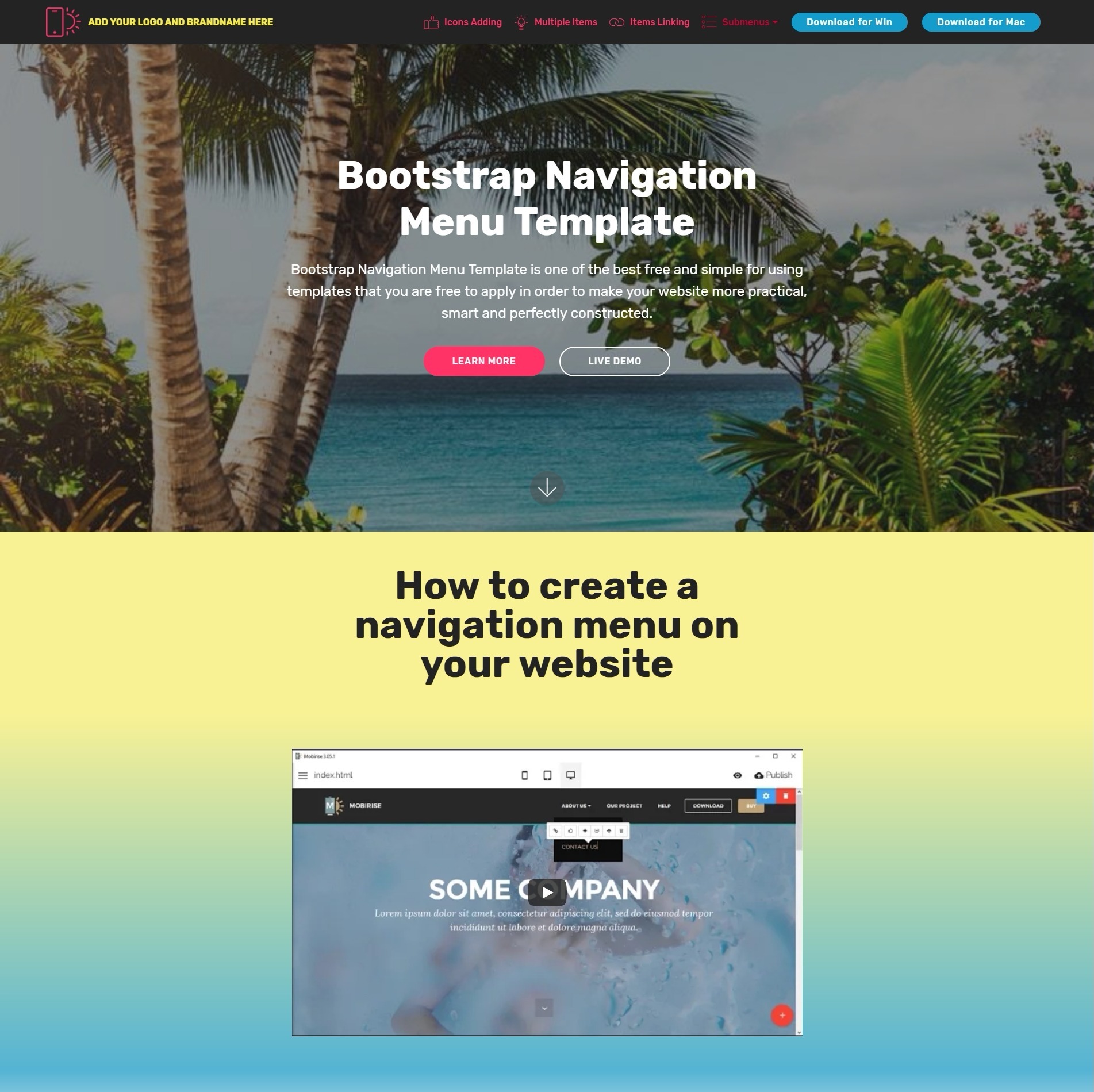 Bootstrap Navigation Menu Template